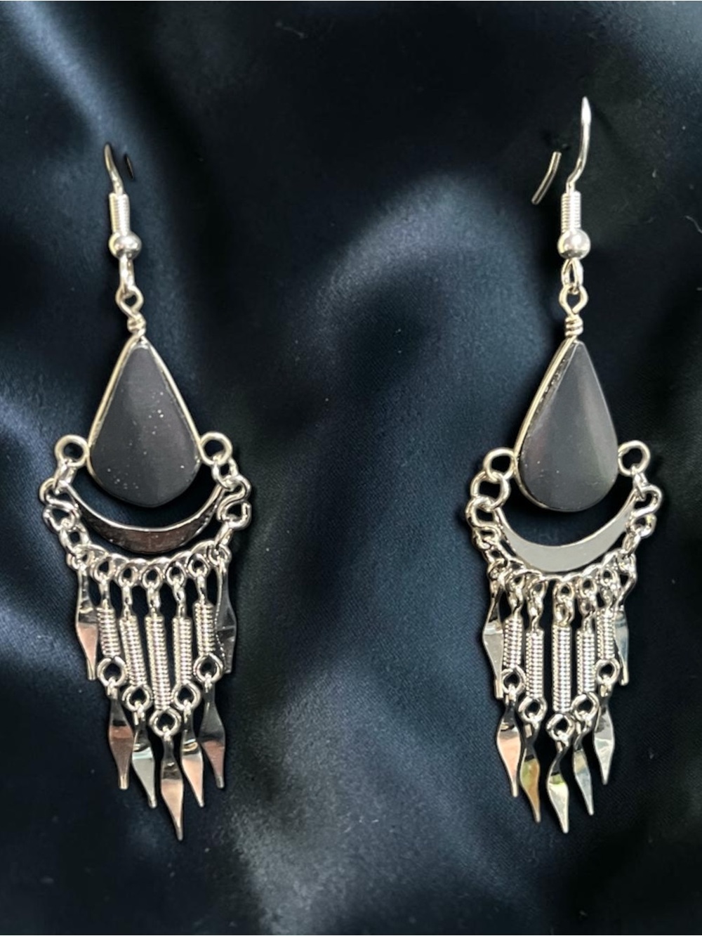 Alpaca Silver Teardrop Fringe Dangle Earrings